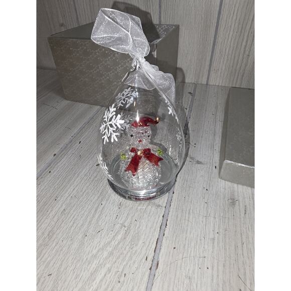Spun Blown Glass Lighted Ornament Snowman Christma Tree Changes Color Gift Box - Picture 10 of 13